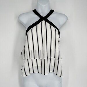 Gianni Bini Womens Halter Top Black & White Striped Layered Sleeveless Blouse Si